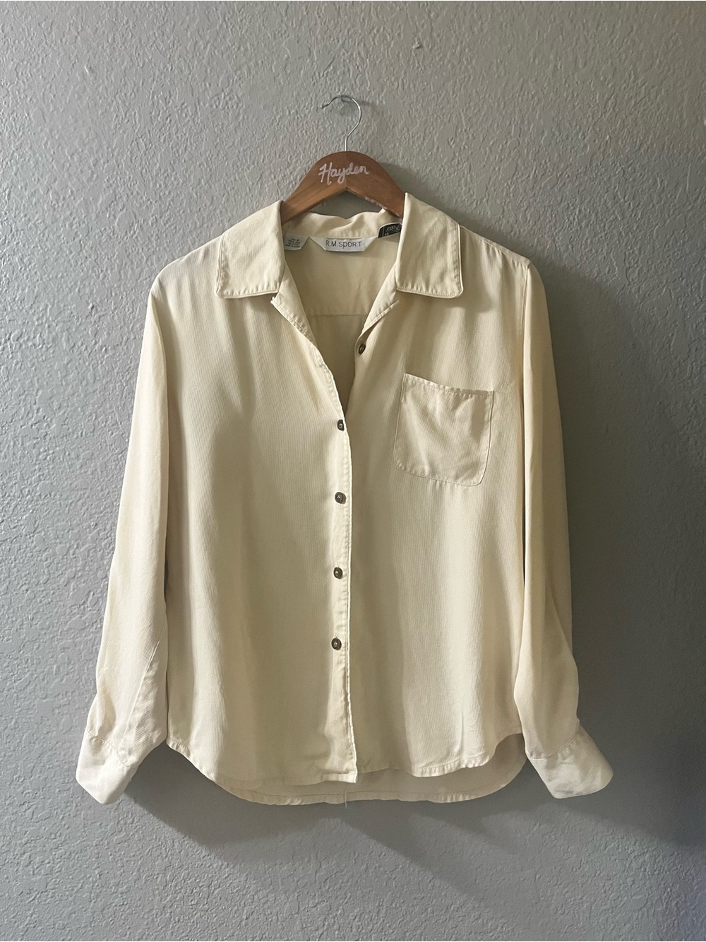 Cream Button-Down Shirt with Pocket 100% Silk